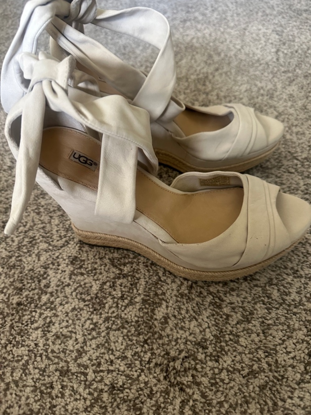 UGG Women’s Cream/Tan Espadrille Wedge Sandals with Ankle Wrap